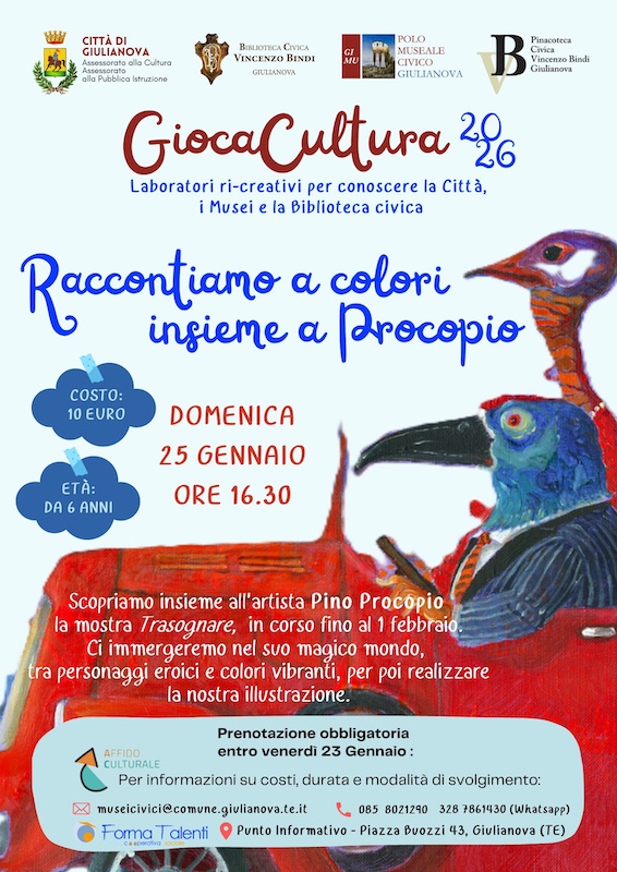 Laboratorio con l'artista Pino Procopio tra le sue opere in mostra a Giulianova