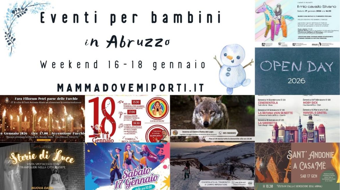 Cosa fare dal 16 al 18 gennaio 2026 in Abruzzo eventi per bambini e adulti