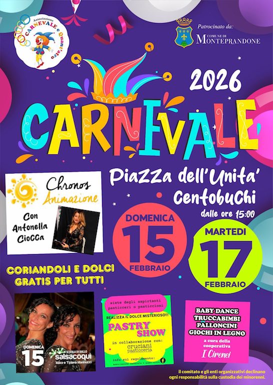 Carnevale a Centobuchi animazione, giochi, balli e dolci