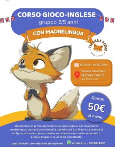 Corso Gioco–Inglese con madrelingua a Pescara per bambini e bambine