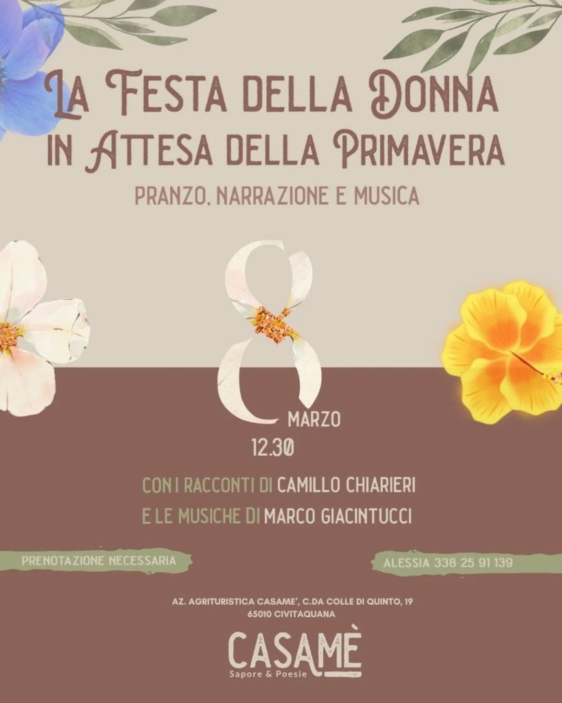 Festa della Donna a Civitaquana pranzo, narrazione e musica da CasaMè