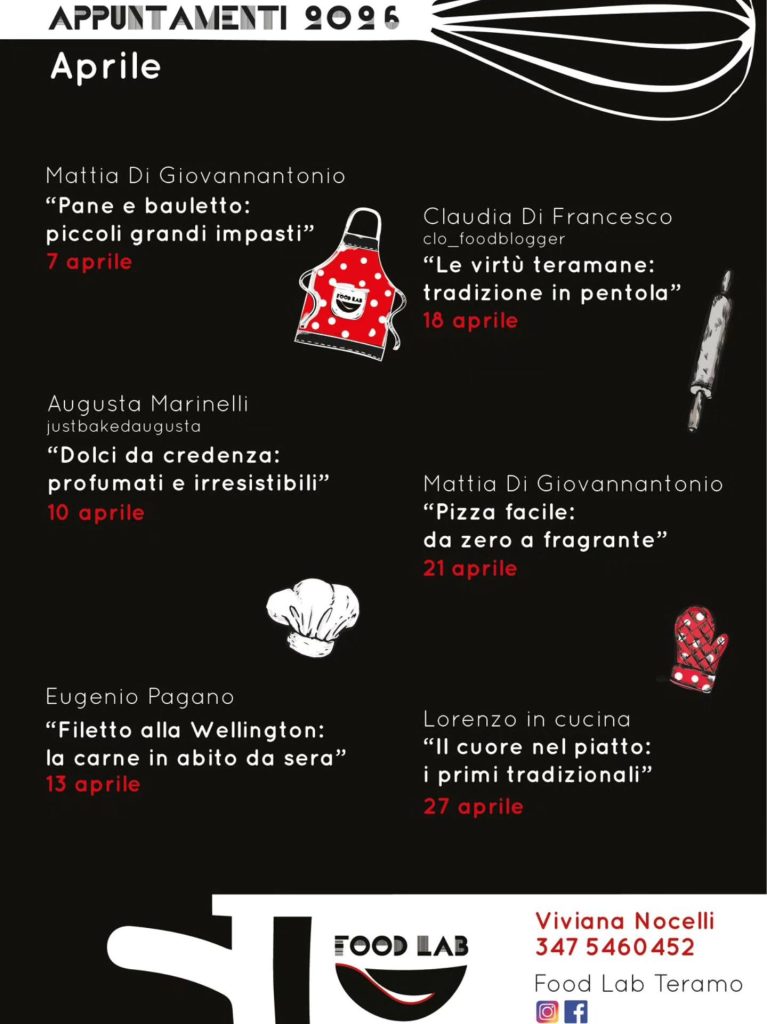 Corsi di Cucina a Teramo il programma completo di aprile