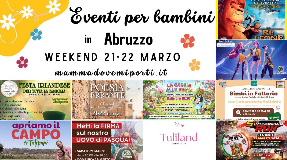 Cosa fare il 21 e 22 marzo 2026 in Abruzzo eventi per bambini e adulti
