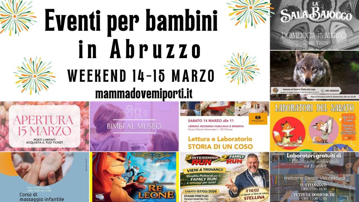 Cosa fare il 14 e 15 marzo 2026 in Abruzzo eventi per bambini e adulti