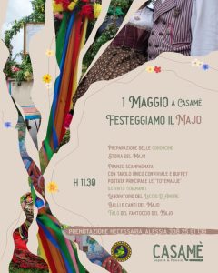 1 maggio a Civitaquana Casamè festeggia il Majo coroncine, virtù, Laccio d'Amore, falò