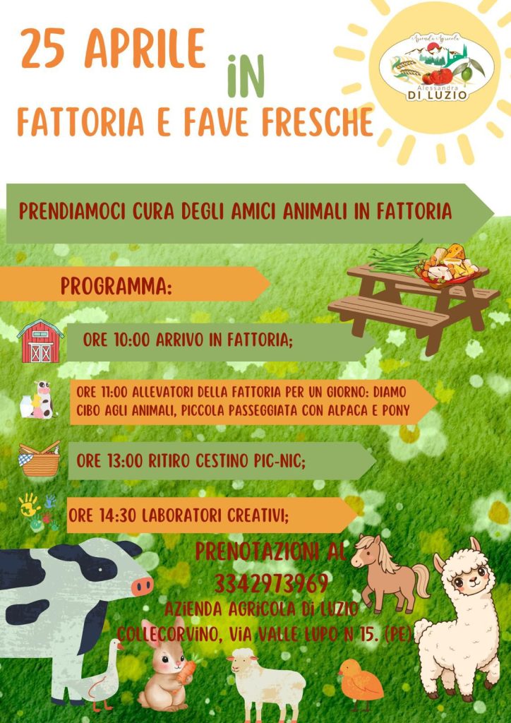 25 aprile in fattoria a Collecorvino picnic, animali, fave fresche e laboratori