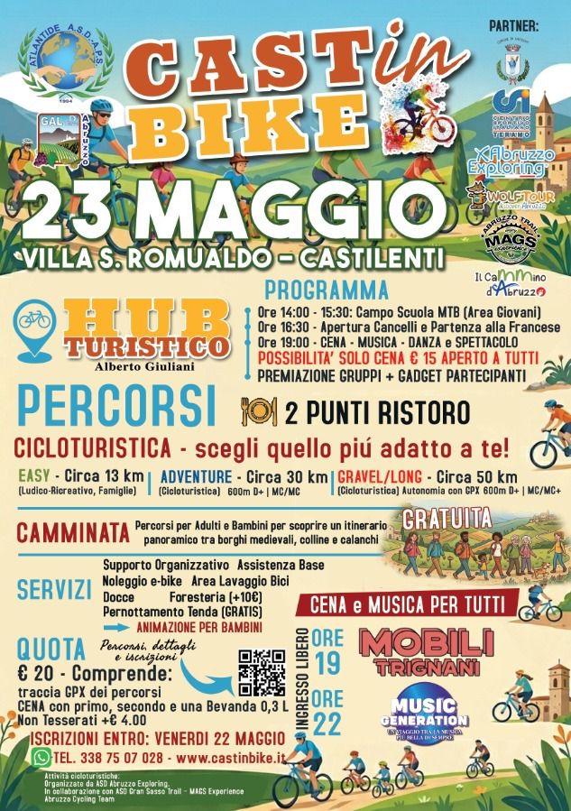 CastinBike a Castilenti cicloturistica, camminata, animazione, cena e musica