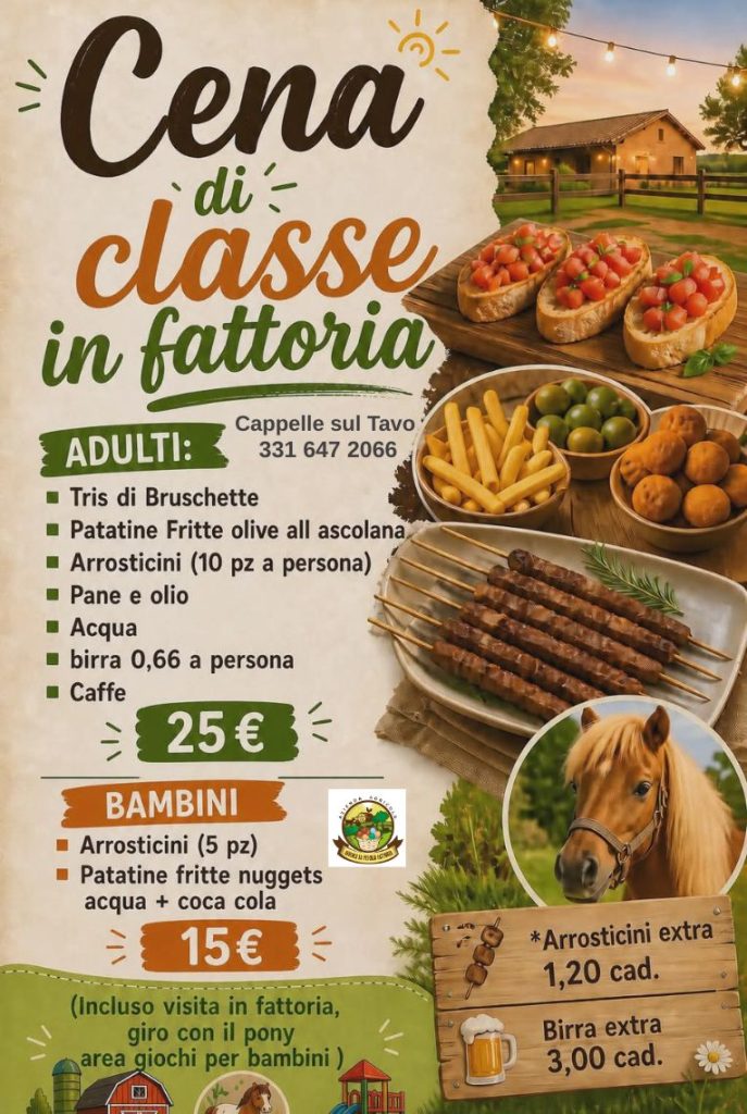 Cena di Classe in Fattoria a Cappelle sul Tavo da Avicola La Vecchia Fattoria