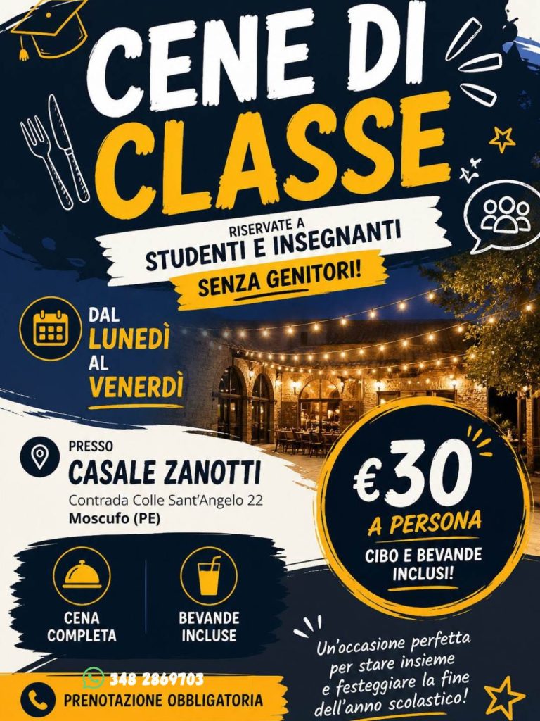 Cene di Classe a Moscufo per studenti e insegnanti senza genitori
