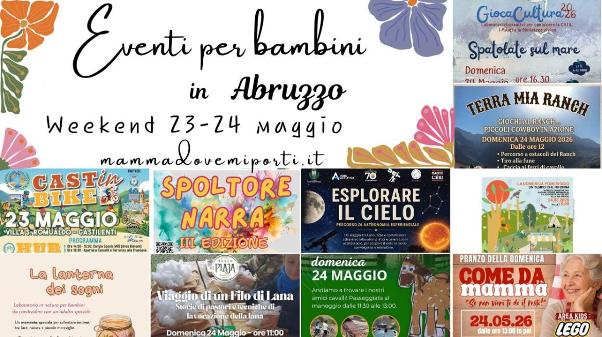 Cosa fare in Abruzzo agenda weekend 23 e 24 maggio eventi per bambini e adulti
