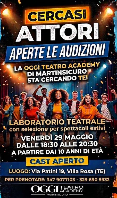 "Cercasi Attori" audizioni per laboratori teatrali per spettacoli estivi a Martinsicuro