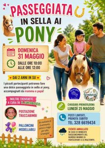 Passeggiata in sella ai pony a Pineto con palloncini e truccabimbi