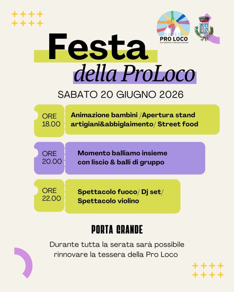 Festa della Proloco San Valentino in Abruzzo Citeriore arte, spettacoli, laboratori, street food