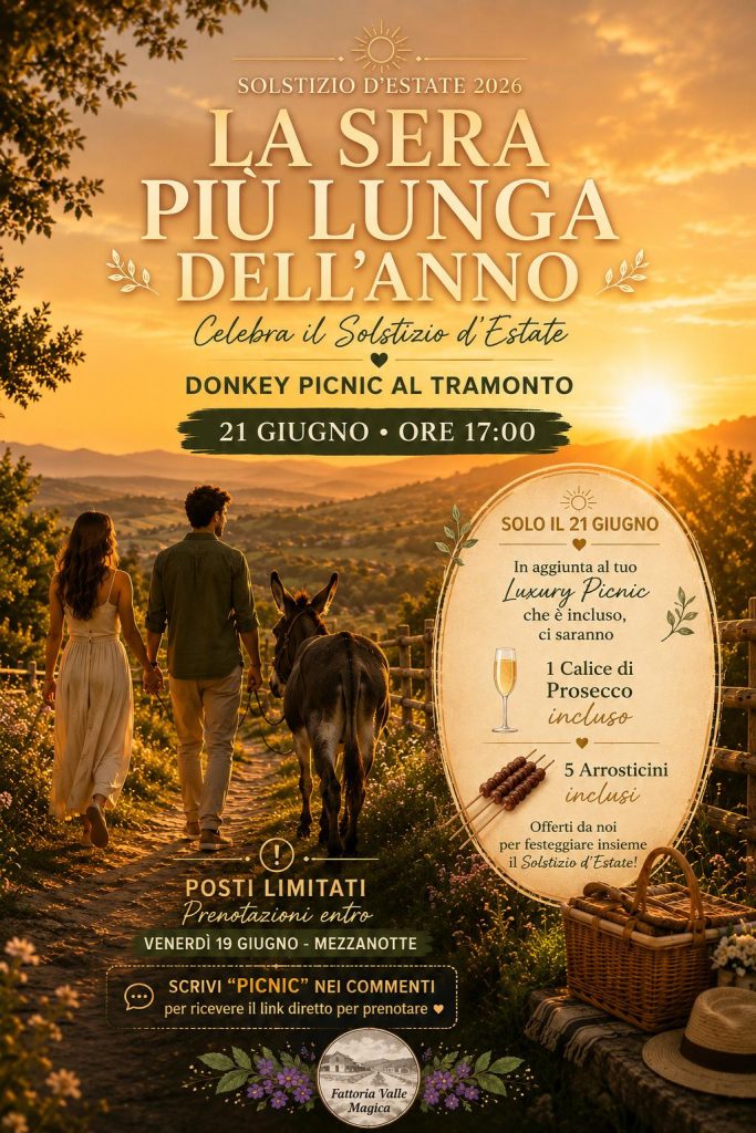 Festa del Solstizio d'Estate a Carapelle Calvisio tramonto, asini, picnic e prosecco