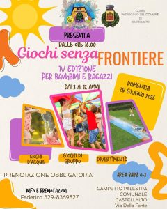 Giochi senza frontiere 2026 a Castellalto giochi d’acqua, musica, merenda e food