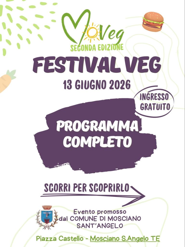MoVeg Festival Vegano a Mosciano Sant'Angelo mercatini, talk, laboratori, food, musica