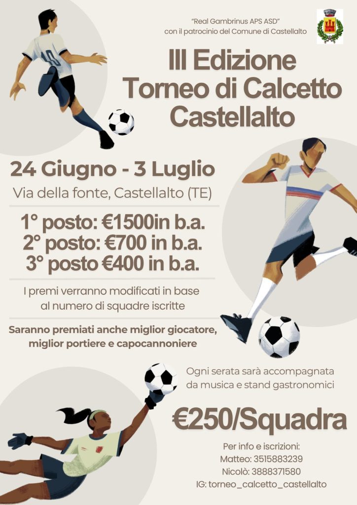 Torneo di Calcetto a Castellalto sport, premi, musica e stand gastronomici