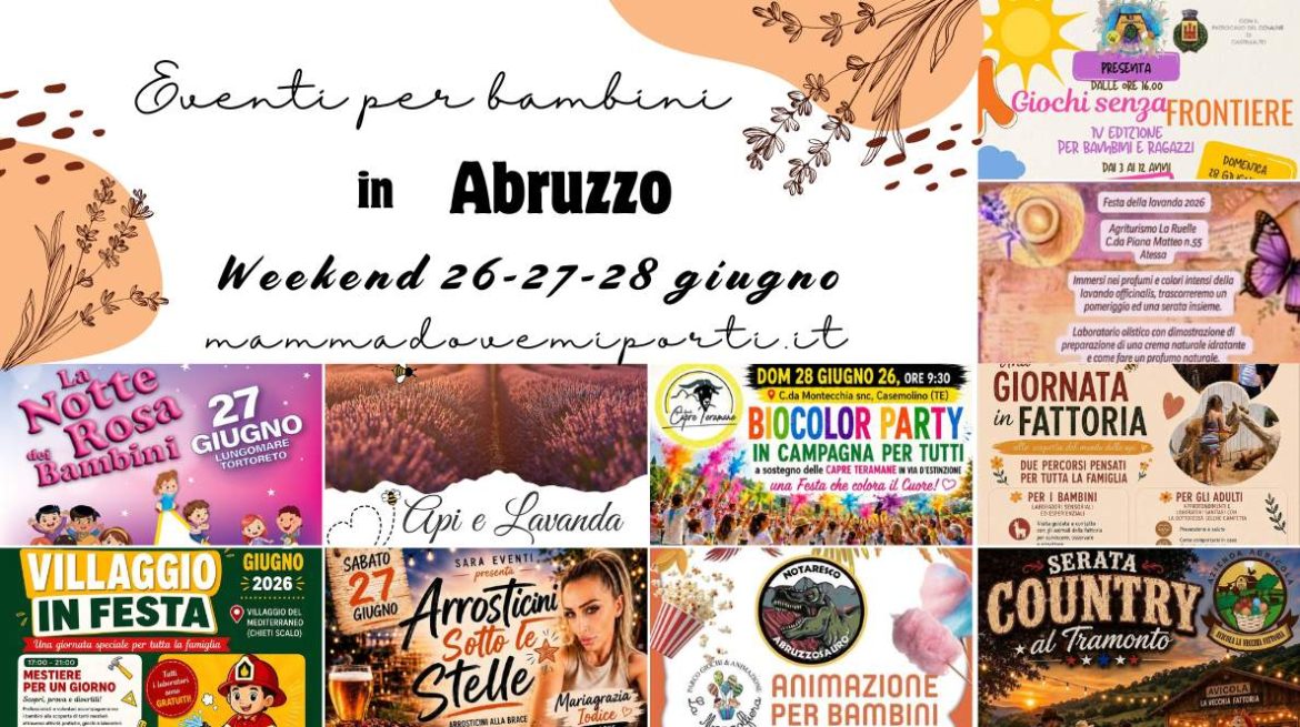 Cosa fare in Abruzzo agenda weekend 26-27-28 giugno eventi per bambini e adulti