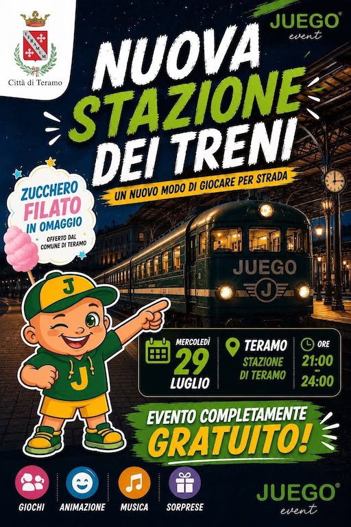 Nuova Stazione dei Treni a Teramo con giochi e animazione e zucchero filato