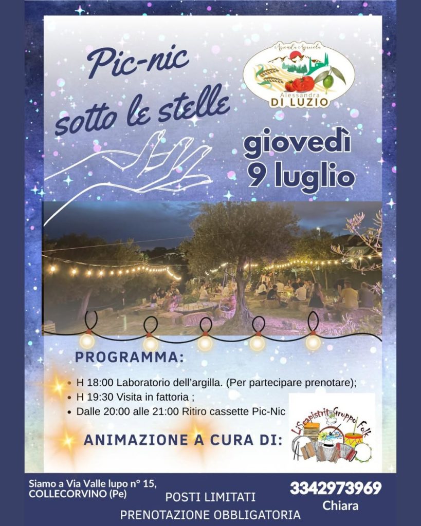 Pic-nic sotto le stelle con laboratorio dell'argilla e musica folk a Collecorvino