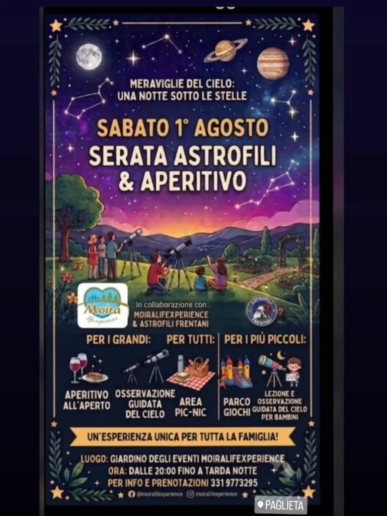 Serata Astrofili e Aperitivo a Paglieta con osservazione del cielo