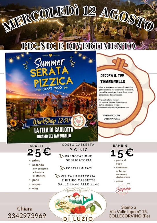 Cena picnic sotto gli ulivi con Pizzica e laboratorio creativo a Collecorvino