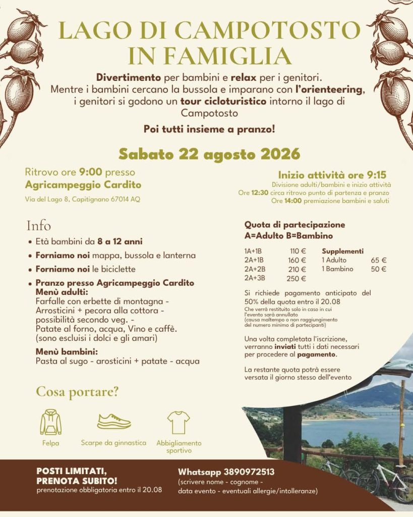 Lago di Campotosto in Famiglia a Camposto orienteering, tour cicloturistico e pranzo