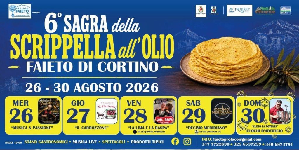 Sagra della Scrippella all’Olio 2026 a Faieto di Cortino gusto, tradizione e divertimento